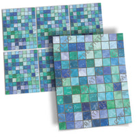 Fliesenaufkleber rechteckig Küche Musterfolie Main - Mosaik Grün-Blau