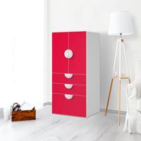 Möbelfolie Rot Light - IKEA Smastad kombiniert - 3 Schubladen und 2 kleine Türen - Kinderzimmer