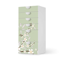 Klebefolie für Möbel White Blossoms - IKEA Smastad Kommode - 6 Schubladen - weiss