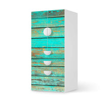 Möbelfolie Wooden Aqua - IKEA Smastad kombiniert - 3 Schubladen und 2 kleine Türen - weiss