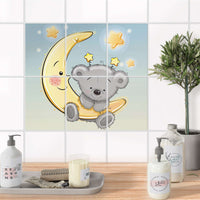 Fliesenaufkleber 15x20 cm Bad - Teddy und Mond