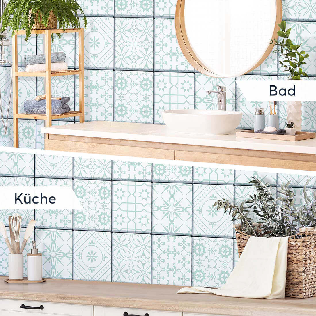 Fliesenaufkleber Set [rechteckig] für Küche & Bad - Türkise Ornamente –  creatisto