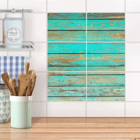 Fliesenfolie 20x15 cm Küche - Wooden Aqua