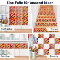 Fliesenaufkleber Selbstklebend Anwendung - Mosaik Rot-Orange