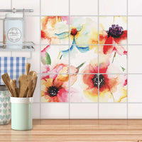 Klebefliesen Küche - Water Color Flowers