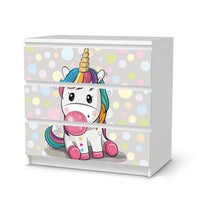 Klebefolie für Möbel Rainbow das Einhorn - IKEA Malm Kommode 3 Schubladen - weiss