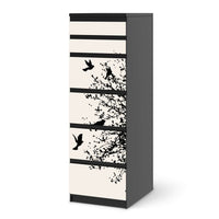 Klebefolie Tree and Birds 2 - IKEA Malm Kommode 6 Schubladen (schmal) - schwarz