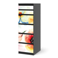 Klebefolie Water Color Flowers - IKEA Malm Kommode 6 Schubladen (schmal) - schwarz