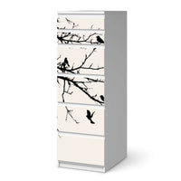 Klebefolie Tree and Birds 1 - IKEA Malm Kommode 6 Schubladen (schmal) - weiss