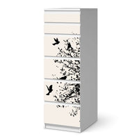 Klebefolie Tree and Birds 2 - IKEA Malm Kommode 6 Schubladen (schmal) - weiss