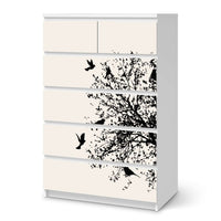 Möbel Klebefolie Tree and Birds 2 - IKEA Malm Kommode 6 Schubladen (hoch) - weiss
