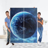 Möbel Klebefolie Planet Blue - IKEA Pax Schrank 201 cm Höhe - Schiebetür 75 cm - Folie