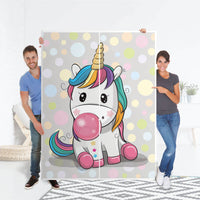 Möbel Klebefolie Rainbow das Einhorn - IKEA Pax Schrank 201 cm Höhe - Schiebetür 75 cm - Folie