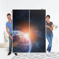 Möbel Klebefolie Sunrise - IKEA Pax Schrank 201 cm Höhe - Schiebetür 75 cm - Folie