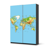Möbel Klebefolie Geografische Weltkarte - IKEA Pax Schrank 201 cm Höhe - Schiebetür 75 cm - schwarz
