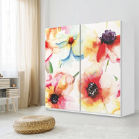 Möbel Klebefolie Water Color Flowers - IKEA Pax Schrank 201 cm Höhe - Schiebetür - Schlafzimmer
