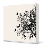 Möbel Klebefolie Tree and Birds 2 - IKEA Pax Schrank 201 cm Höhe - Schiebetür - weiss