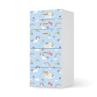Möbel Klebefolie Rainbow Unicorn - IKEA Stuva / Fritids Kommode - 5 Schubladen - weiss