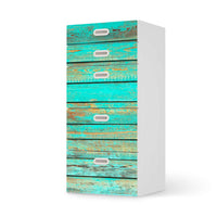 Möbel Klebefolie Wooden Aqua - IKEA Stuva / Fritids Kommode - 5 Schubladen - weiss