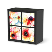 Möbelfolie Water Color Flowers - IKEA Expedit Regal 4 Türen - schwarz