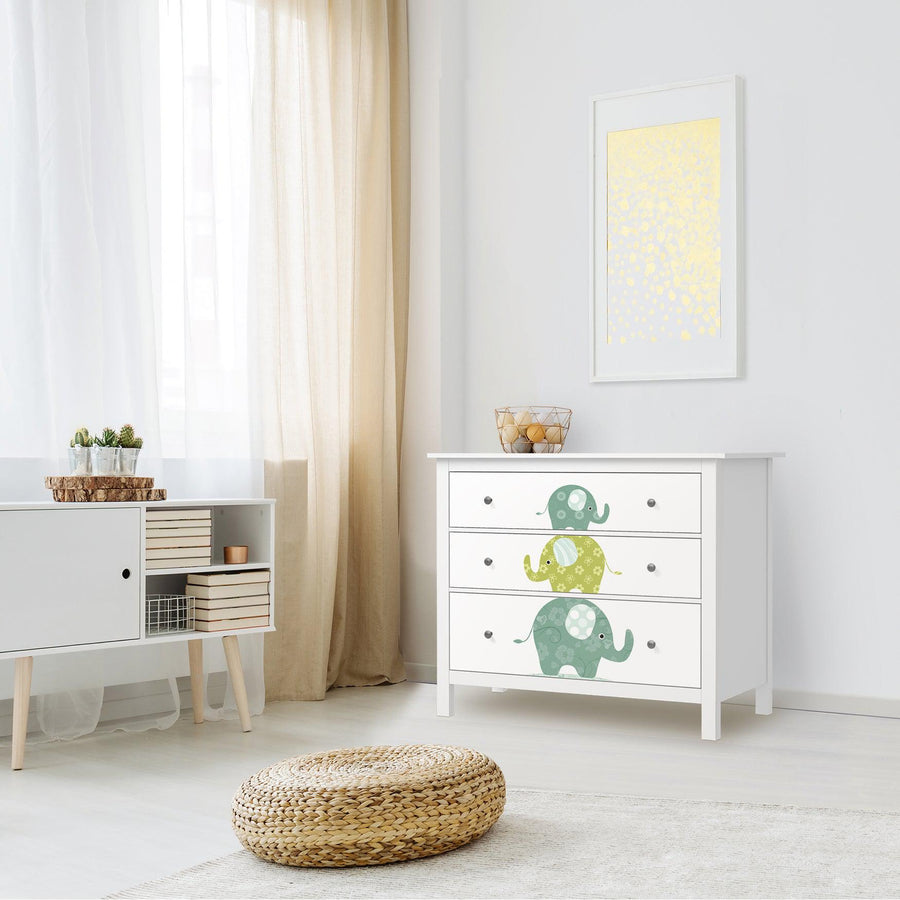 Möbelfolie Elephants - IKEA Hemnes Kommode 3 Schubladen - Kinderzimmer