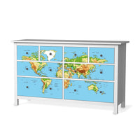 Möbelfolie Geografische Weltkarte - IKEA Hemnes Kommode 8 Schubladen - weiss