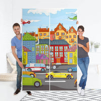 Möbelfolie IKEA City Life - IKEA Pax Schrank 236 cm Höhe - Schiebetür 75 cm - Folie