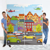 Möbelfolie IKEA City Life - IKEA Pax Schrank 236 cm Höhe - Schiebetür - Folie
