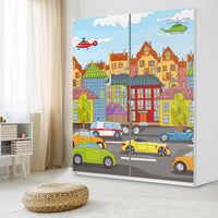 Möbelfolie IKEA City Life - IKEA Pax Schrank 236 cm Höhe - Schiebetür - Kinderzimmer