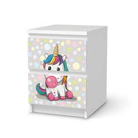 Möbelfolie Rainbow das Einhorn - IKEA Malm Kommode 2 Schubladen - weiss