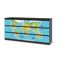 Möbelfolie Kids Weltkarte - IKEA Malm Kommode 6 Schubladen (breit) - schwarz