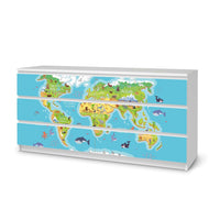 Möbelfolie Kids Weltkarte - IKEA Malm Kommode 6 Schubladen (breit) - weiss