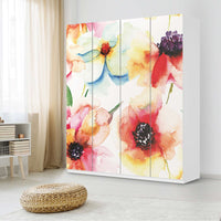 Möbelfolie Water Color Flowers - IKEA Pax Schrank 236 cm Höhe - 4 Türen - Schlafzimmer
