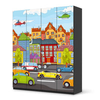 Möbelfolie City Life - IKEA Pax Schrank 236 cm Höhe - 4 Türen - schwarz