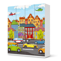 Möbelfolie City Life - IKEA Pax Schrank 236 cm Höhe - 4 Türen - weiss