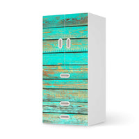 Möbelfolie Wooden Aqua - IKEA Stuva / Fritids kombiniert - 3 Schubladen und 2 kleine Türen - weiss