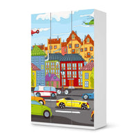 Selbstklebende Folie City Life - IKEA Pax Schrank 236 cm Höhe - 3 Türen - weiss