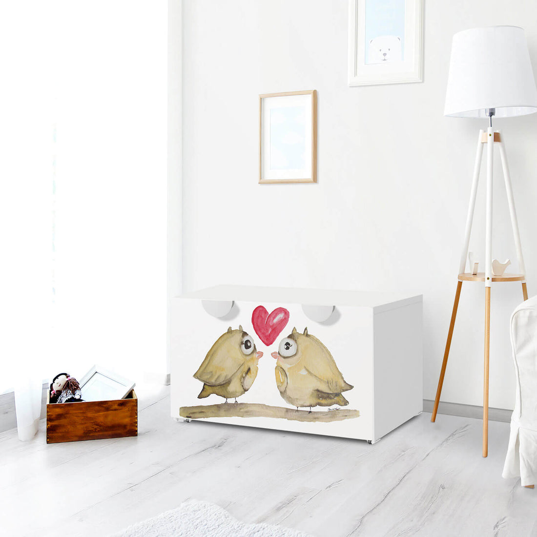 Möbelfolie 2 kleine Eulen - IKEA Smastad Bank mit Kasten - Kinderzimmer