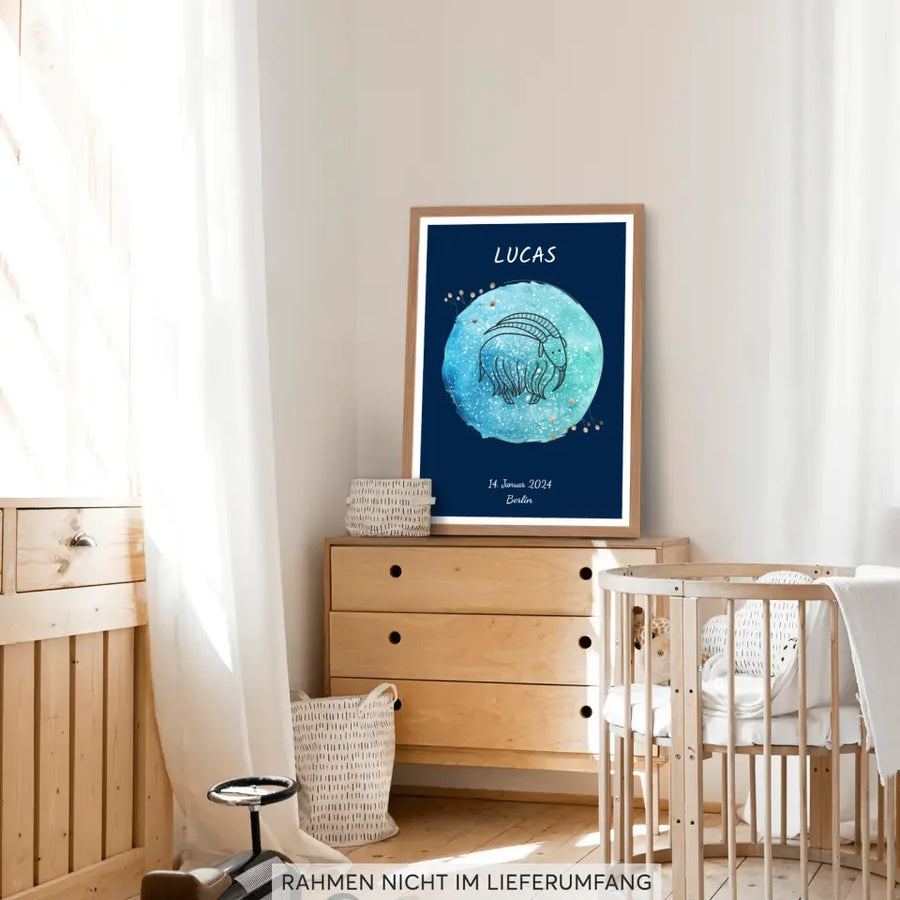 Poster Baby Geburt Sternenhimmel in Rahmen Kinderzimmer Babyzimmer