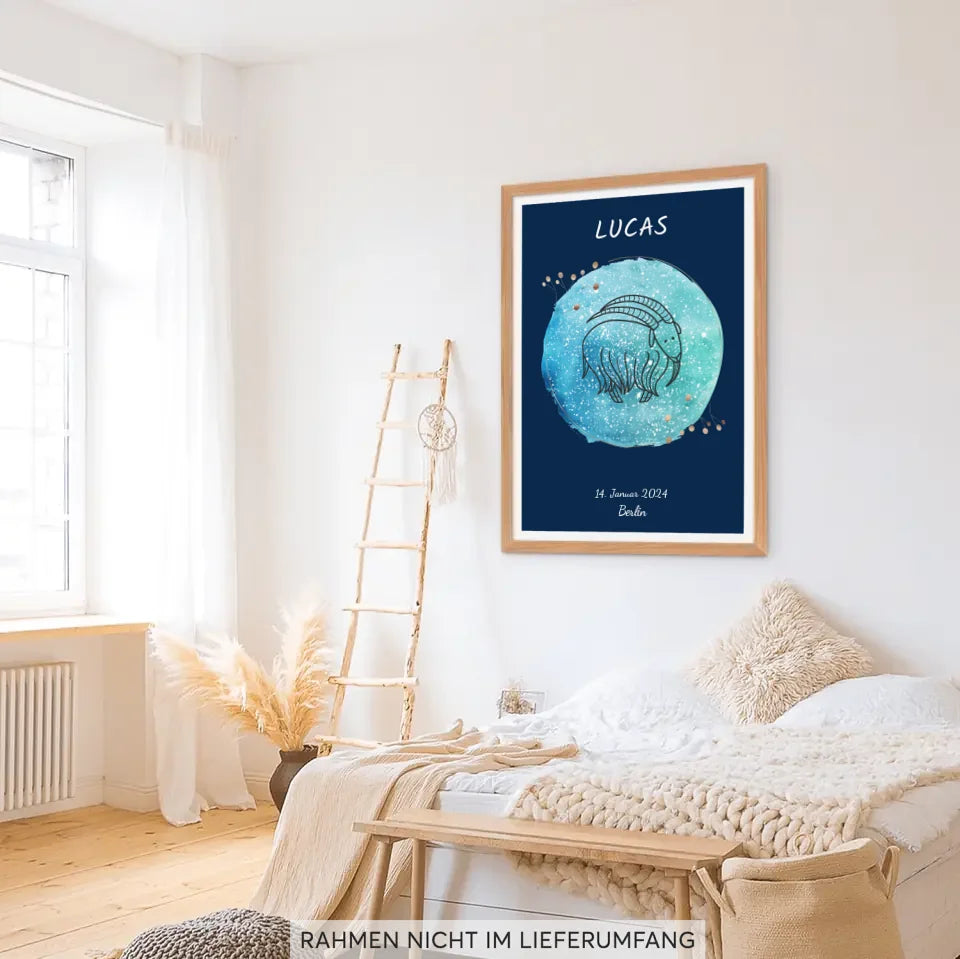 Poster Baby  Geburt Sternenhimmel in Rahmen Schlafzimmer