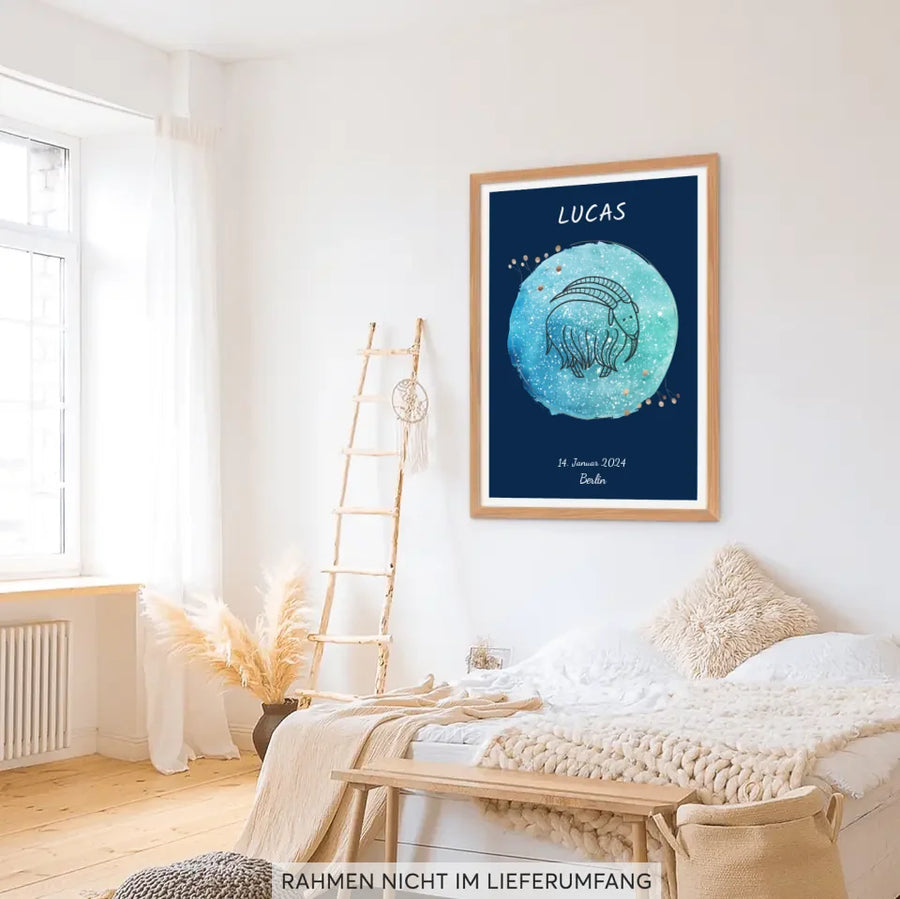 Poster Baby  Geburt Sternenhimmel in Rahmen Schlafzimmer
