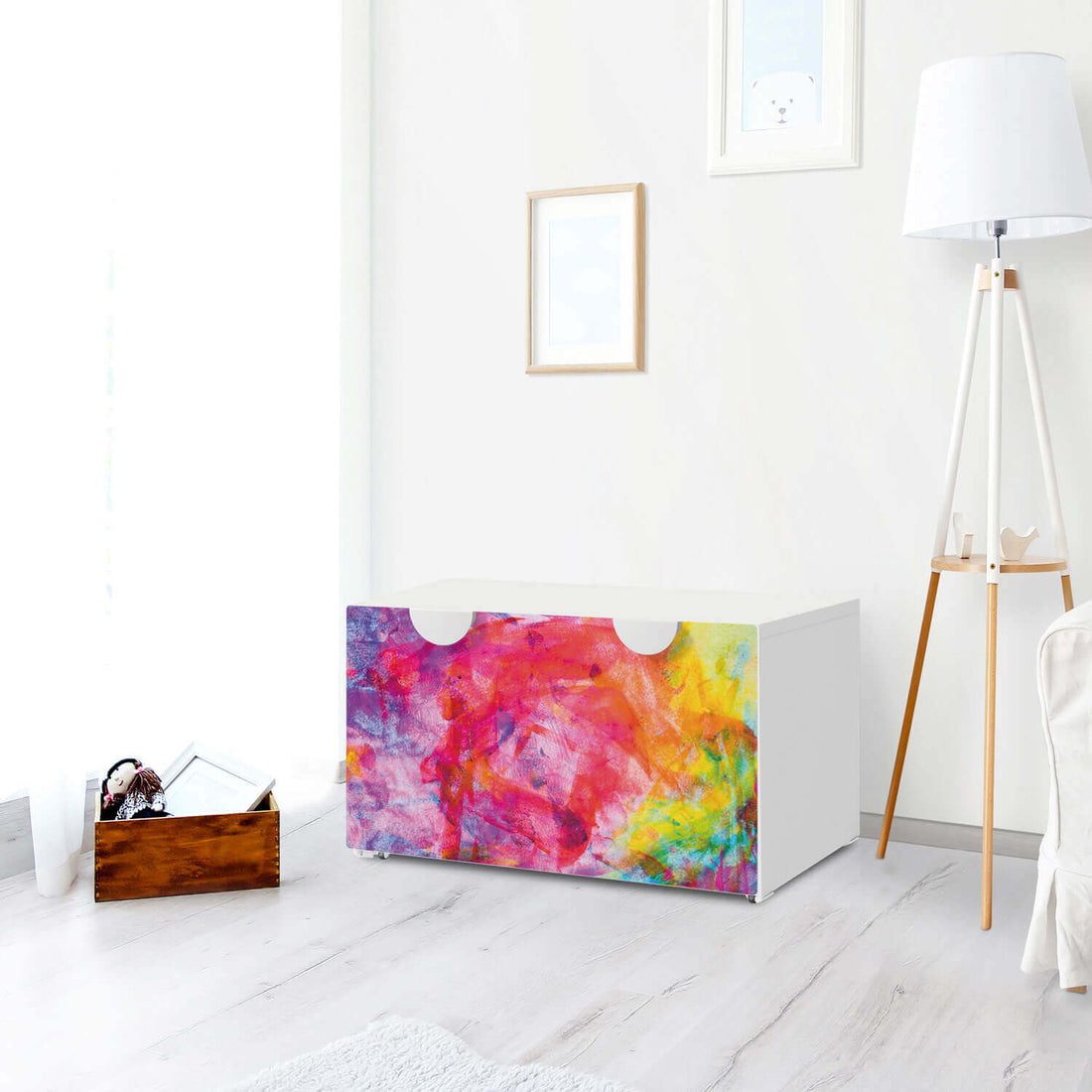 Möbelfolie Abstract Watercolor - IKEA Smastad Bank mit Kasten - Kinderzimmer