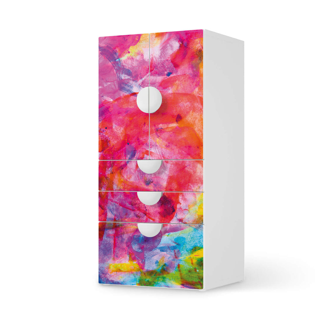 Möbelfolie Abstract Watercolor - IKEA Smastad kombiniert - 3 Schubladen und 2 kleine Türen  - weiss