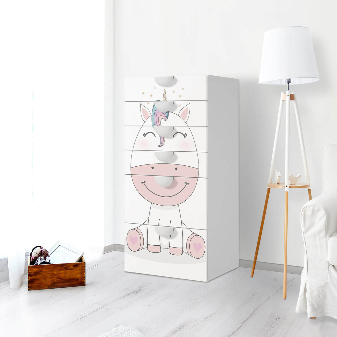 Klebefolie für Möbel Baby Unicorn - IKEA Smastad Kommode - 6 Schubladen - Kinderzimmer