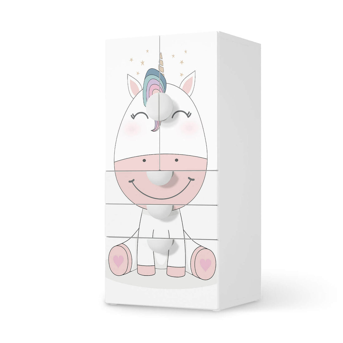 Möbelfolie Baby Unicorn - IKEA Smastad kombiniert - 3 Schubladen und 2 kleine Türen  - weiss