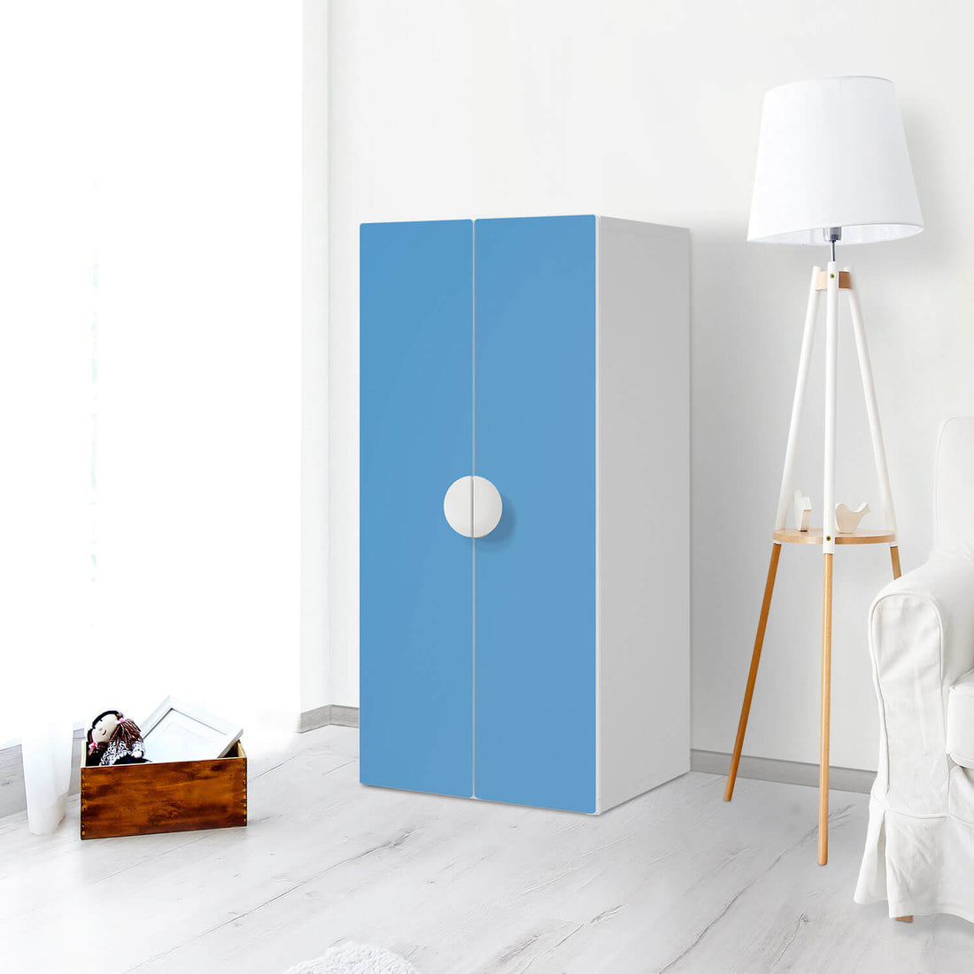 Möbelfolie Blau Light - IKEA Smastad Schrank - 2 große Türen - Kinderzimmer