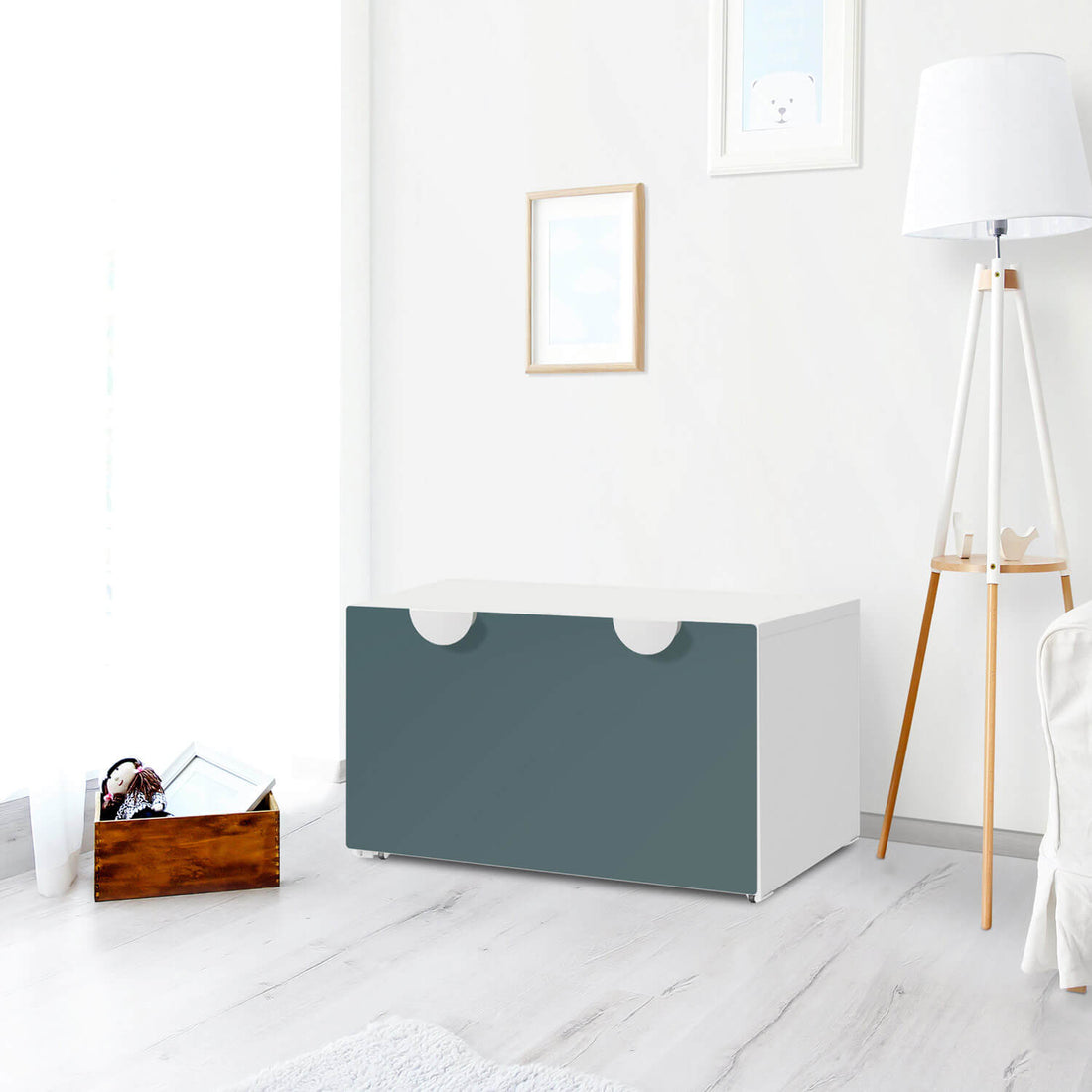 Möbelfolie Blaugrau Light - IKEA Smastad Bank mit Kasten - Kinderzimmer