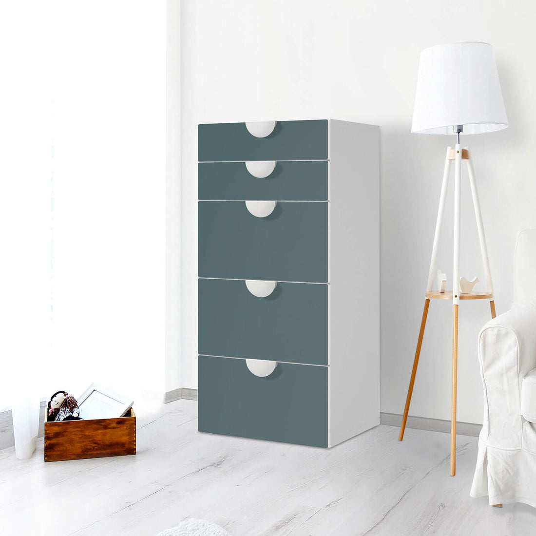 Möbel Klebefolie Blaugrau Light - IKEA Smastad Kommode - 5 Schubladen - Kinderzimmer