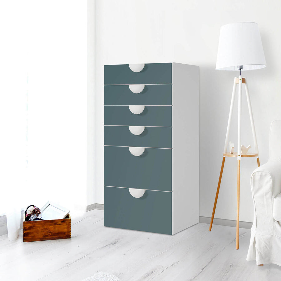 Klebefolie für Möbel Blaugrau Light - IKEA Smastad Kommode - 6 Schubladen - Kinderzimmer