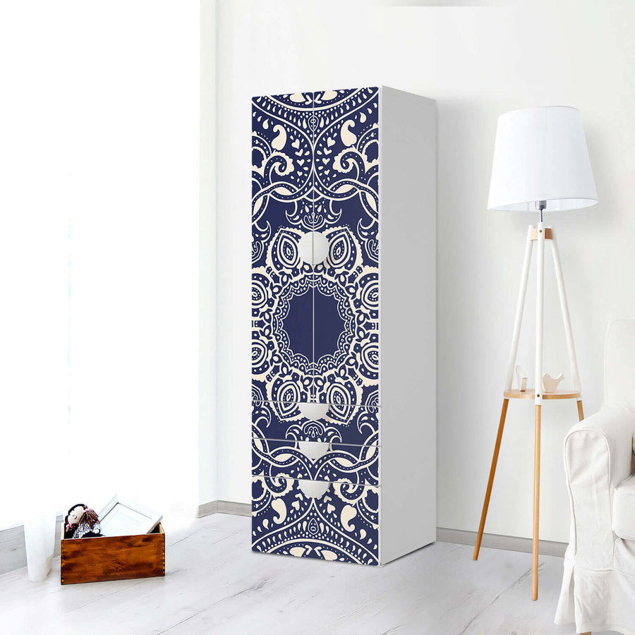 Klebefolie Blue Mandala - IKEA Smastad kombiniert - 3 Schubladen und 2 große Türen - Kinderzimmer
